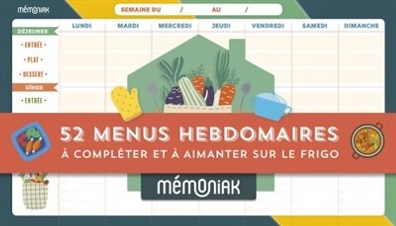 Bloc De 52 Menus Hebdomadaires À Compléter Et À Aimanter Sur Le