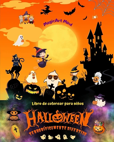 Halloween terroríficamente divertido Libro de colorear Adorables escenas de terror para disfrutar de Halloween: Increíble colección de alegres escenas de Halloween que fomentan la creatividad