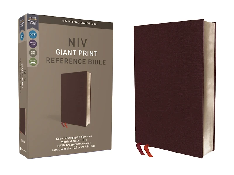 Niv, Reference Bible, Giant Print, Leather-look, Burgundy, Red Letter, Thumb Indexed, Comfort Print