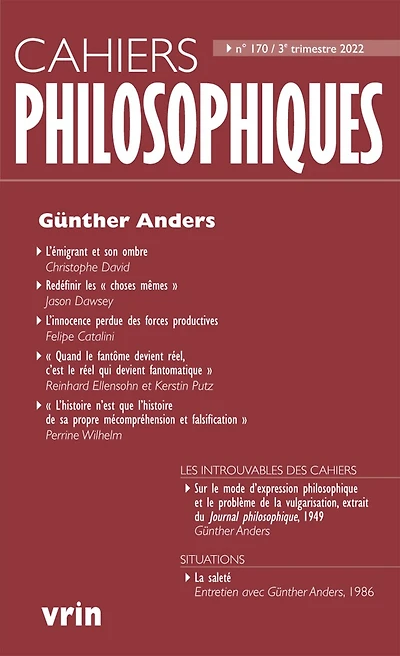Cahiers philosophiques, n°170. Günther Anders