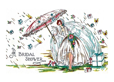 Bride with Umbrella - Bridal Shower Greeting Card