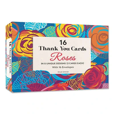 16 Thank You Cards, Roses: 4 1/2 x 3 inch blank cards in 8 Lovely Designs (2 each) with 16 Envelopes