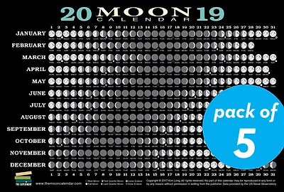 2019 Moon Calendar Card (5 pack): Lunar Phases, Eclipses, and More!
