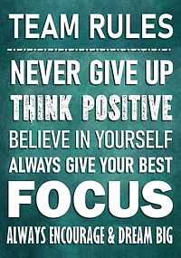 TEAM RULES - Never Give Up - Think Positive - Believe In Yourself - Always Give Your Best - Focus: Always Encourage & Dream Big - Motivational Employee - Work Team Appreciation Gifts - Thank You Gift Office Staff