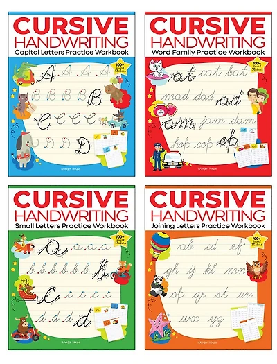 Cursive Handwriting - Small Letters, Capital Letters, Joining Letters and Word Family : Level 1 Practice Workbooks For Children (Set of 4 Books)