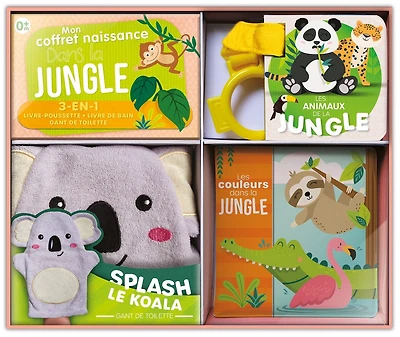 MON COFFRET DE NAISSANCE DANS LA JUNGLE: Gant de toilette + 2 livres d'éveil