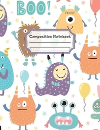 Composition Notebook: Wide Ruled Lined Paper: Large Size 8.5x11 Inches, 110 Pages. Notebook Journal: Cute Monsters Boo Wo