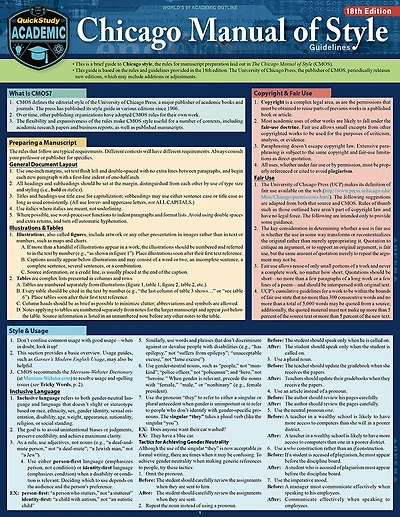 Chicago Manual of Style Guidelines - 18th Edition: A Quickstudy Laminated Reference Guide