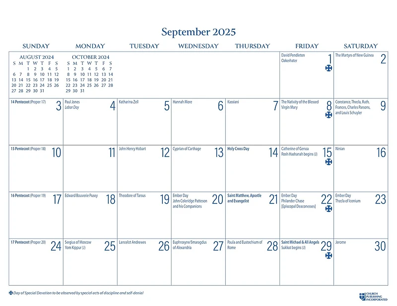 2025 Parish Wall Calendar: September 2024 Through December