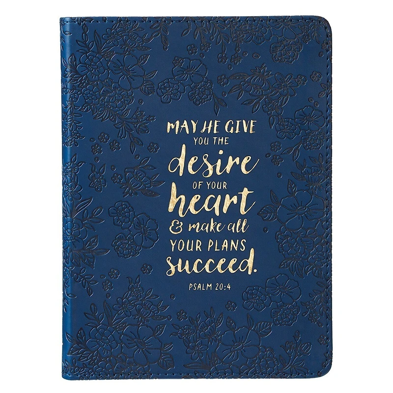 Christian Art Gifts Classic Handy-sized Journal Desire Of Your Heart Psalm 20:4 Bible Verse Inspirational Scripture Notebook w/Ribbon, Faux Leather Flexcover 240 Ruled Pages, 5.7" x 7", Floral Blue