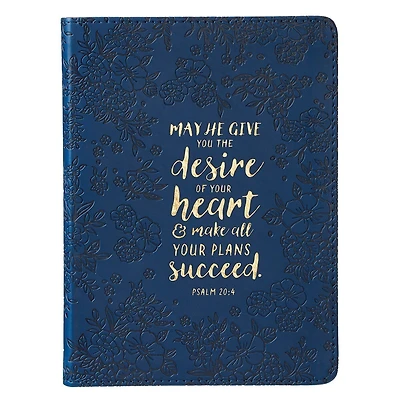 Christian Art Gifts Classic Handy-sized Journal Desire Of Your Heart Psalm 20:4 Bible Verse Inspirational Scripture Notebook w/Ribbon, Faux Leather Flexcover 240 Ruled Pages, 5.7" x 7", Floral Blue