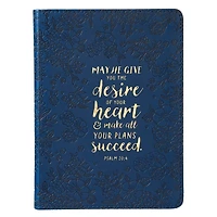 Christian Art Gifts Classic Handy-sized Journal Desire Of Your Heart Psalm 20:4 Bible Verse Inspirational Scripture Notebook w/Ribbon, Faux Leather Flexcover 240 Ruled Pages, 5.7" x 7", Floral Blue