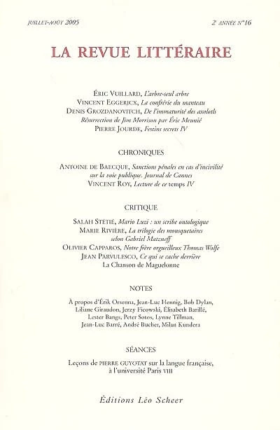 Revue littéraire (La), n°16