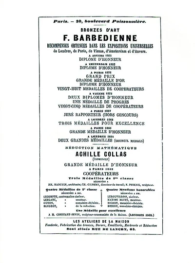 1886 Catalog of the French Bronze Foundry of F. Barbedienne of Paris