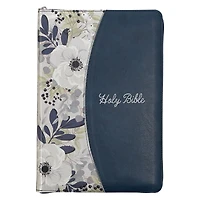 KJV Bible Thinline LP Faux Leather, Blue Floral Printed w/zipper