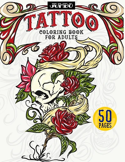 Jumbo Tattoo Coloring Book for Adults: Large Print Inky Coloring Activity Book Includes Skulls, Gothic Roses, Tribal Designs, Wolves, Koi Fish, Japanese, Gorgeous Horror and More - Just Add Color to Bring These Original Modern Tattoo Art Designs to Life f