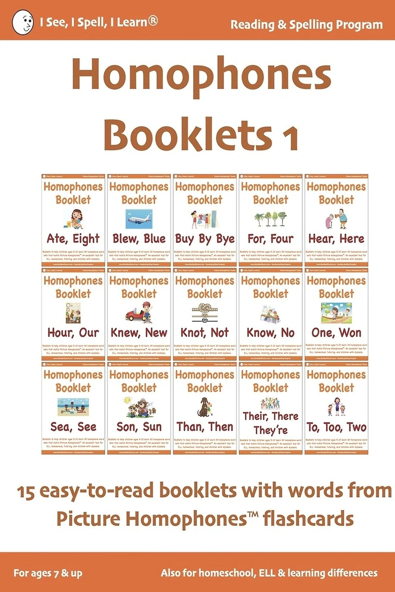 HOMOPHONES BOOKLETS 1 - Fun & Easy-to-Read 15 Booklets with words from Picture Homophones(TM) flashcards SET 1: For children in K-5, dyslexia, English Language Learners (ELL/ESL)