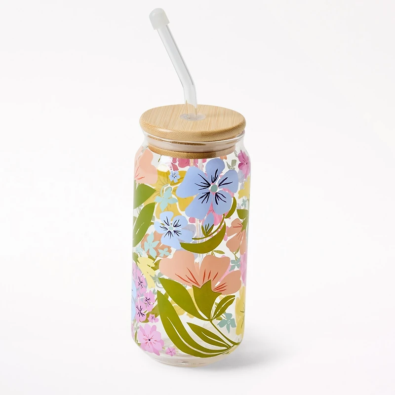 Cherry Heart Glass Tumbler with Straw