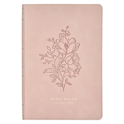 KJV Bible Thinline LP Faux Leather Flowers, Pink