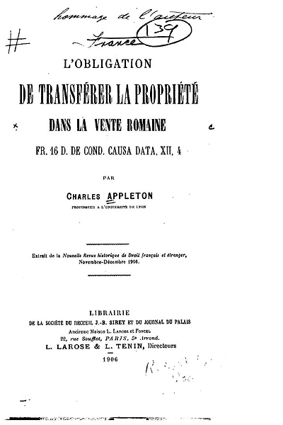 L'obligation de transférer la propriété dans la vente romaine