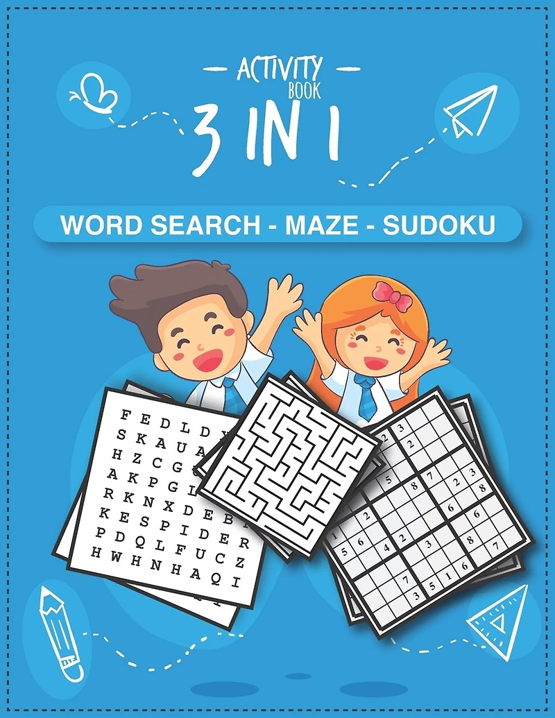 Activity book 3 in 1 Word search - Maze - Sudoku: BRAIN WORKOUTS Activity Book (Word search - Maze - Sudoku) for kids ages 4-5-6-7-8 years, Learning Activities for Kids to Improve Vocabulary