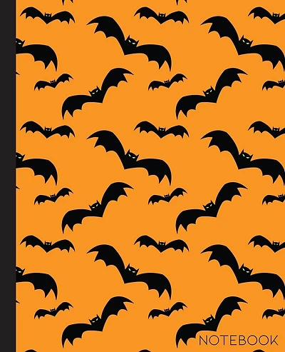 Notebook: Bat Composition Notebook with Orange and Black Halloween Theme- 7.5 x 9.25-110 Pages-Wide-Ruled- Perfect Gift for Halloween or Use for Notes, Ideas, School, To-Do-List, Creative Ideas