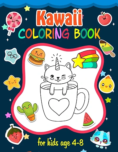 Kawaii Coloring Book for Kids age 4-8: Over 50 cute and easy kawaii coloring pages - kawaii coloring book for toddlers - kawaii coloring books sweet treats - Cute Kawaii Animals food sweeties Fruits Coloring Book for kids girls and boys of all Ages !