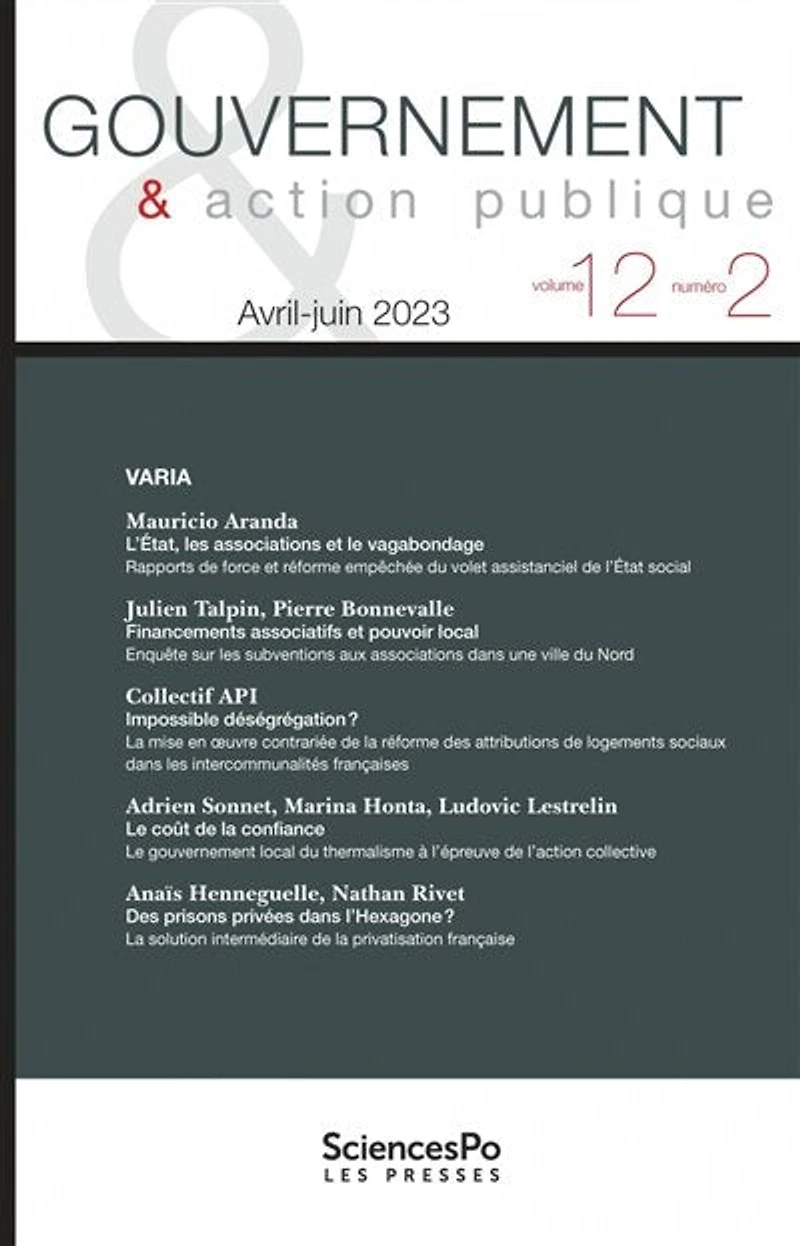Gouvernement & action publique, n°12-2. Varia