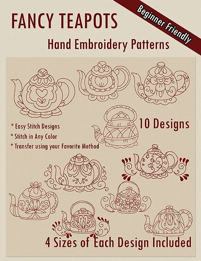 Fancy Teapots Hand Embroidery Patterns