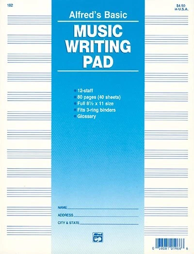 12 Stave Music Writing Pad: Loose Pages (3-hole Punched For Ring Binders)