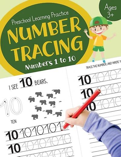 Number Tracing (Numbers 1 to 10): Preschool Learning Worksheets for Toddlers Age 3+