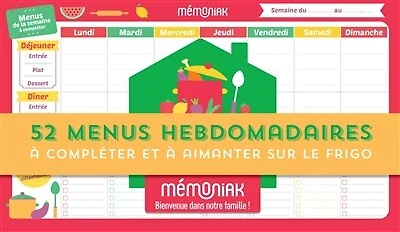52 menus hebdomadaires à compléter et aimanter sur le frigo