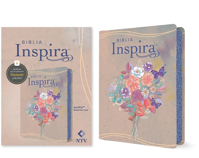 Biblia Inspira NTV con Filament (SentiPiel, Acuarela rosa)