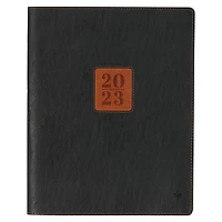 Christian Art Gifts 2023 12-Month Executive Faux Vegan Leather Planner for Men & Women w/Brown Patch & Cross, Faith-inspired Daily Personal Organizer w/Zip Closure & Ribbon Mark, Black, Large A4 Size