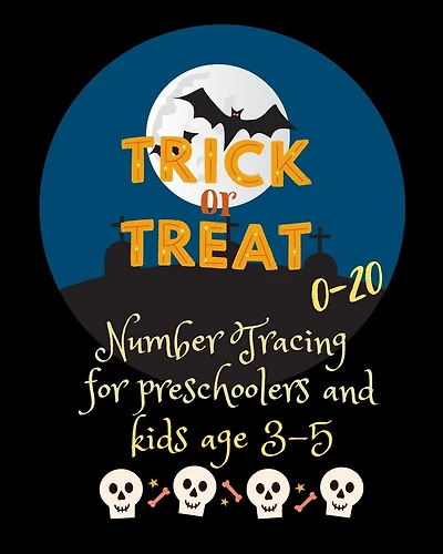 0-20 Number tracing for Preschoolers and kids Ages 3-5: Book for preschoolers and kids ages 3-5 and kindergarten.100 pages, size 8X10 inches . Tracing game and coloring pages . Lots of fun learning numbers in Halloween theme work book.grave yard