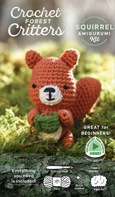 Crochet Forest Critters Amigurumi Kit Squirrel: Everything You Need Is Included: 100%-Cotton Yarn, Crochet Hook, Stitch Marker, Tapestry Needle, Fiberfill, Step-by-Step Leaflet, and Exclusive Instruction Videos; Beginner Friendly!