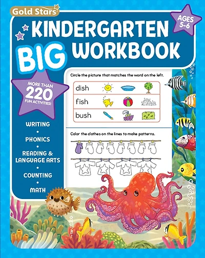 Kindergarten Big Workbook Ages 5 -6: 220+ Activities, Writing, Phonics, Reading & Language Arts, Counting and Math (Gold Stars Series)