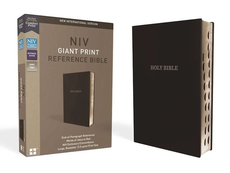 Niv, Reference Bible, Giant Print, Leather-look, Burgundy, Red Letter, Thumb Indexed, Comfort Print