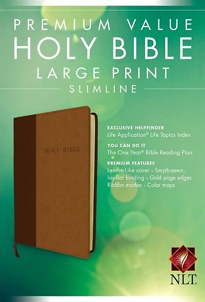 Premium Value Slimline Bible Large Print Nlt, Tutone (leatherlike, Brown/tan)