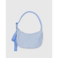 Medium Nylon Crescent Bag - Light Blue Gingham
