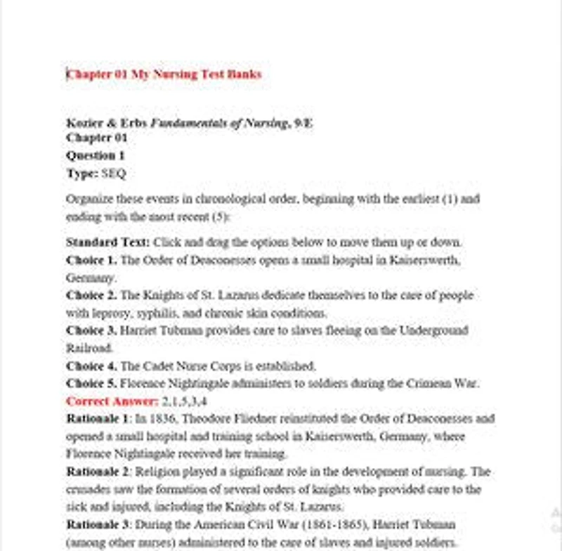 test bank Fundamental of Nursing Kozier Erb edition9