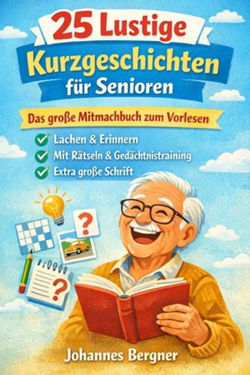 25 Lustige Kurzgeschichten für Senioren: Das große Mitmachbuch zum Vorlesen, Lachen & Erinnern – Inklusive Gedächtnistraining, Rätseln und Biografische Fragen in extra großer Schrift