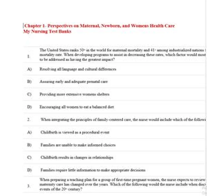 test bank Essentials of Maternity, Newborn, and Womens Health Nursing Third, North American Edition Edition