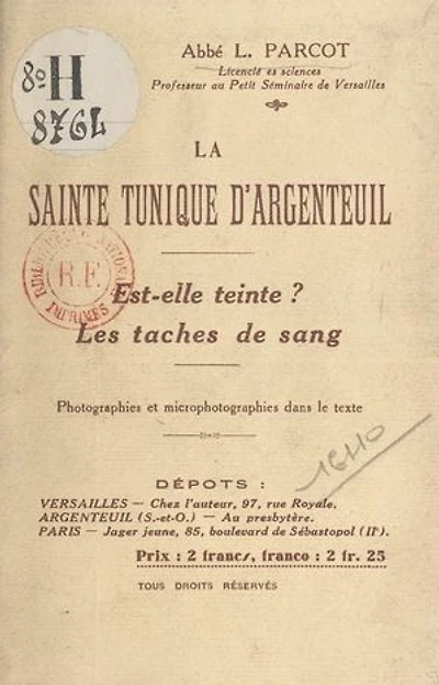 La Sainte Tunique d'Argenteuil : est-elle teinte, les taches de sang ?: Photographies et microphotographies dans le texte