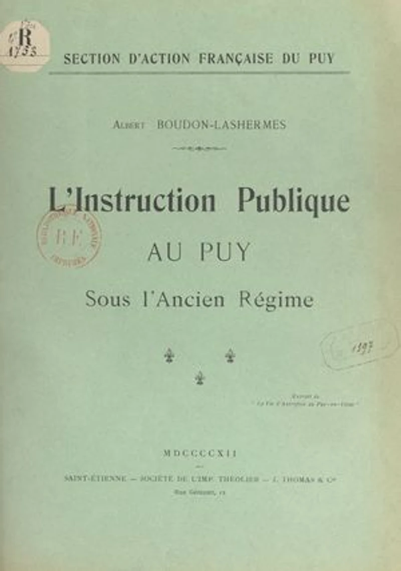 L'instruction publique au Puy sous l'Ancien Régime