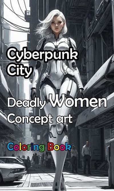 Cyberpunk City - Deadly Women Concept Art Coloring Book