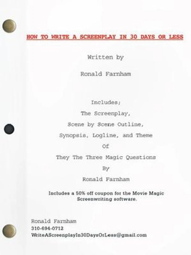 How To Write A Screenplay 30 Days Or Less
