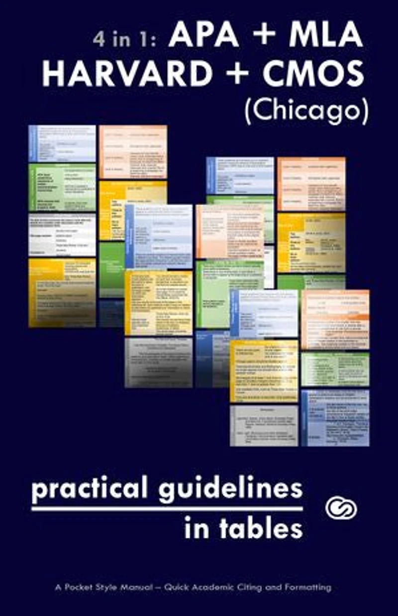 4 in 1: APA + MLA + HARVARD + CMOS (Chicago) Practical Guidelines in Tables: A Pocket Style Manual – Quick Academic Citing and Formatting