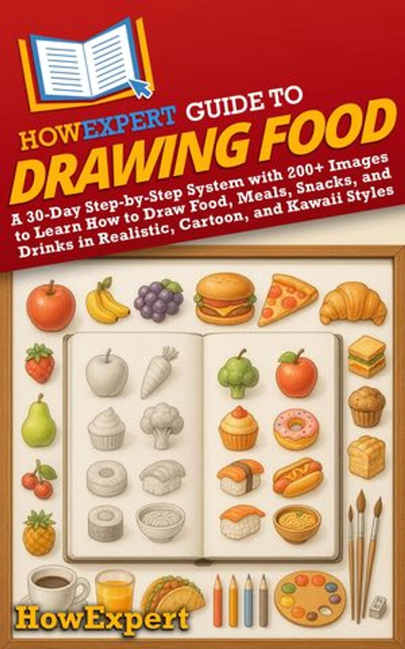 HowExpert Guide to Drawing Food: A 30-Day Step-by-Step System with 200+ Images to Learn How to Draw Food, Meals, Snacks, and Drinks in Realistic, Cartoon, and Kawaii Styles