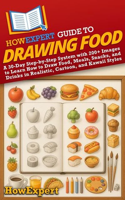 HowExpert Guide to Drawing Food: A 30-Day Step-by-Step System with 200+ Images to Learn How to Draw Food, Meals, Snacks, and Drinks in Realistic, Cartoon, and Kawaii Styles